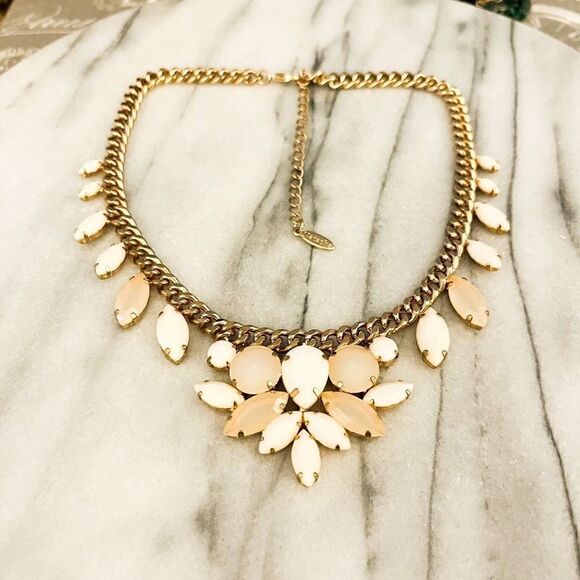 Natasha Necklace Gold Peach Cream Statement Collar Crystal - Picture 1 of 3